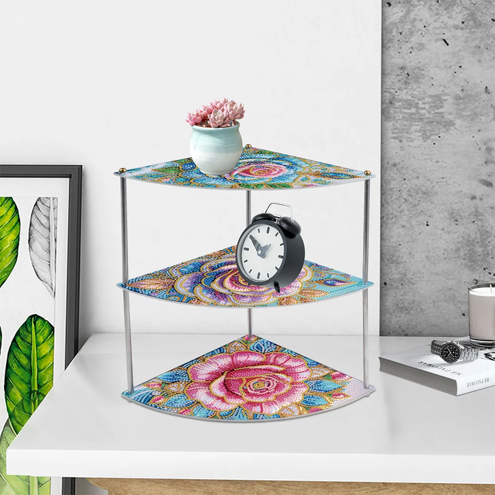 5D DIY 3 Tier Acrylic Rose Special Shape Diamond Painting Storage Shelf