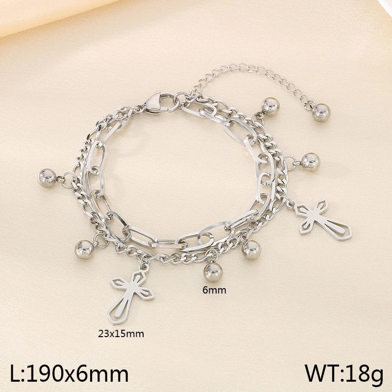 Elegant Minimalist Streetwear Cross 304 Stainless Steel 18K Gold Plated Bracelets In Bulk