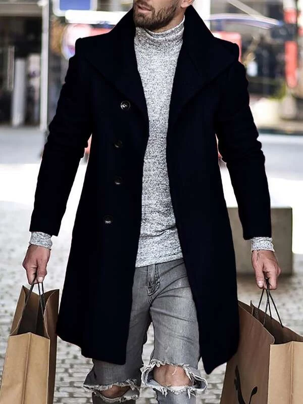 Men's fashion geometric print mid-length coat 019