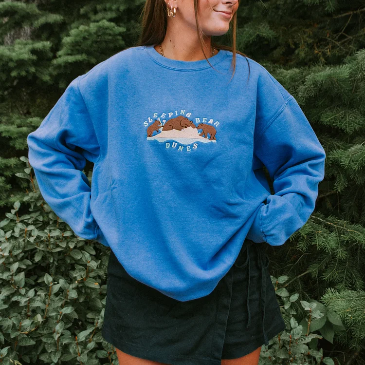 Unisex Vintage Holiday Hippo Embroidered Oversized Sweatshirt