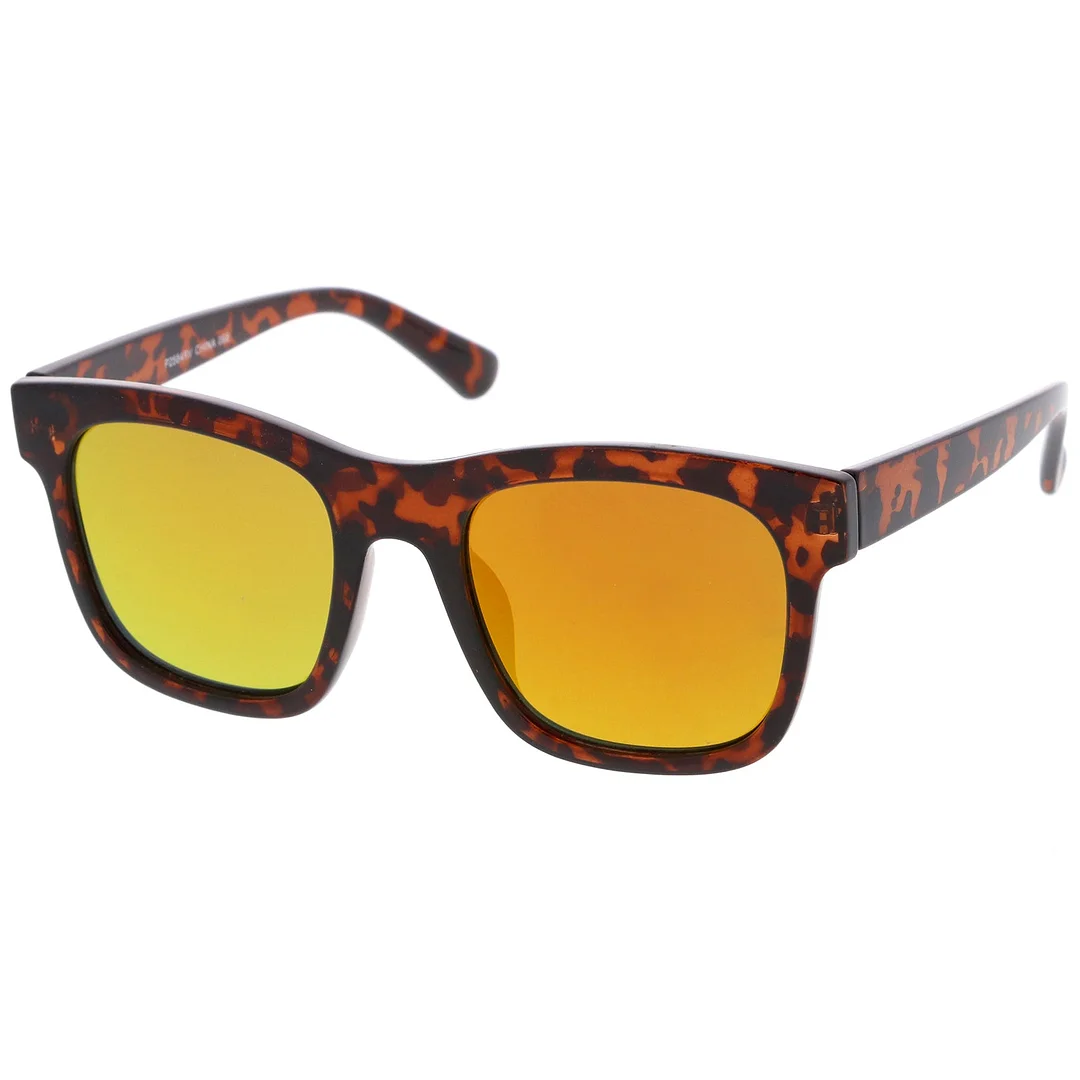 Retro Wide Temple Square Colored Mirror Flat Lens Horn Rimmed glasses 57mm