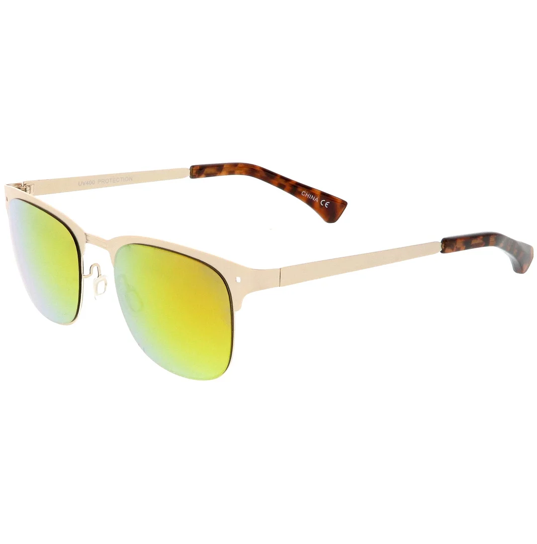 Sleek Metal Horn Rimmed glasses Semi Rimless Color Mirror Square Lens 48mm