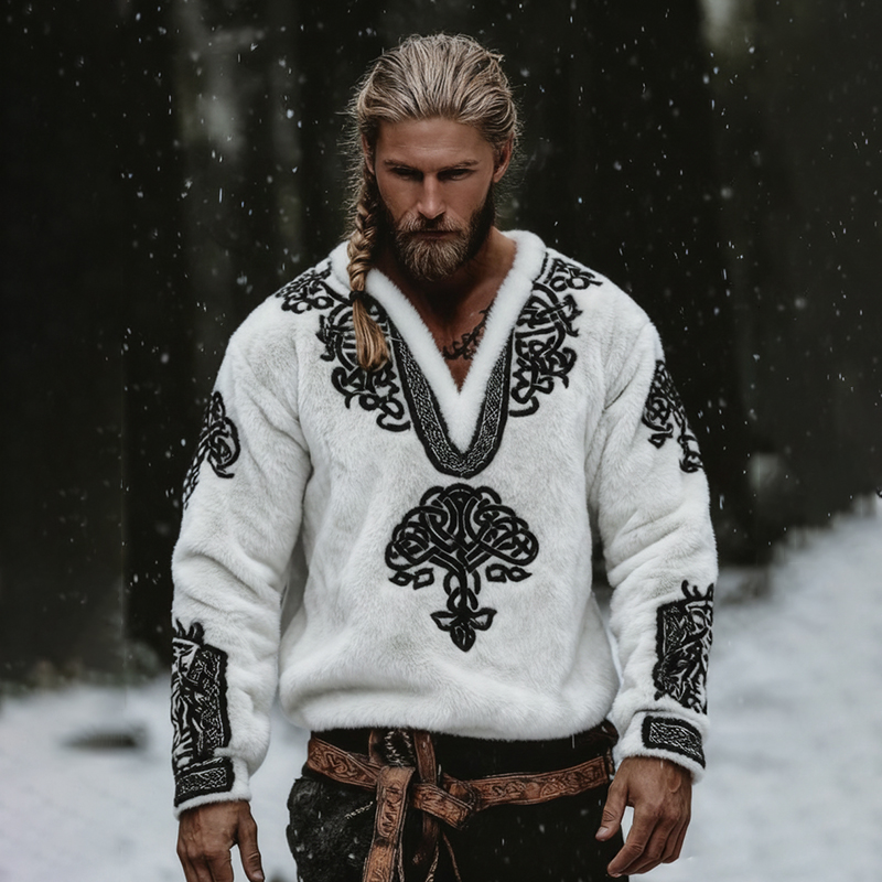 Men's Classic Pattern Celtic Knot And Yggdrasil Art Cozy Flannel Tops elevenforest