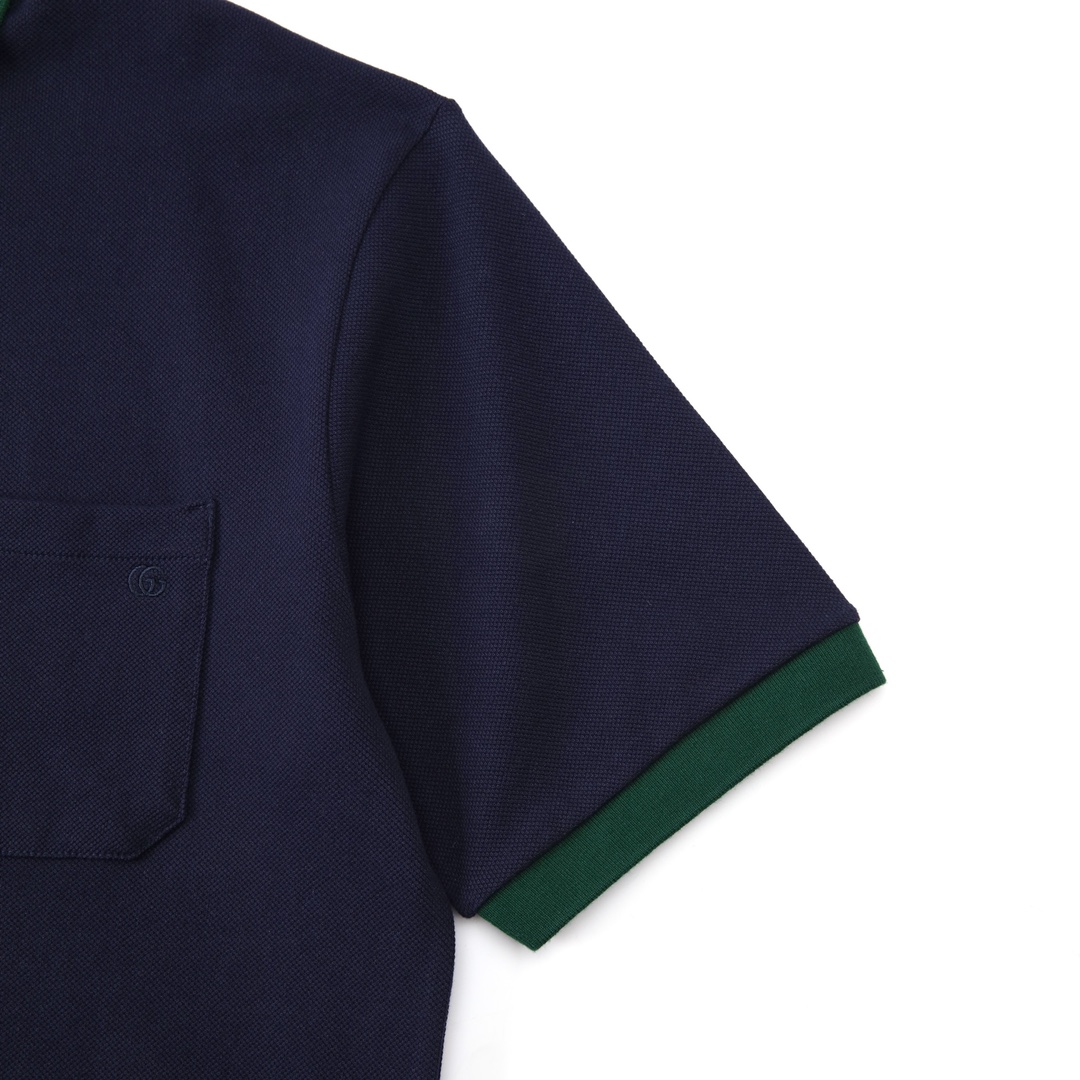 GUCCI古馳領口條紋POLO衫袖口圖