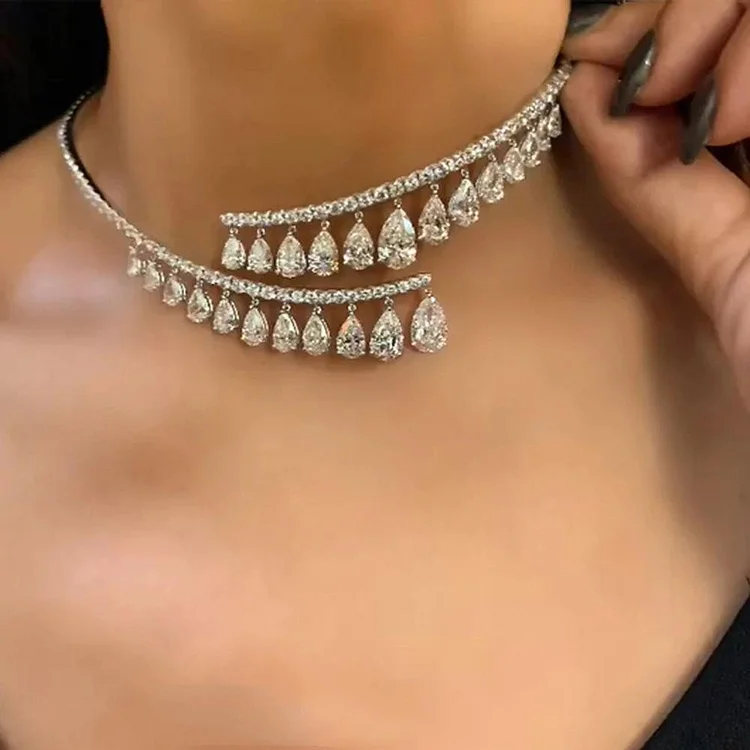 Chic drop shape rhinestone necklace