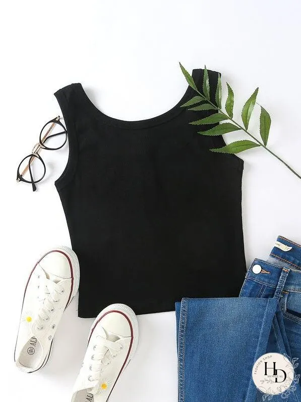 Button Detail Scoop Neck Tank Top