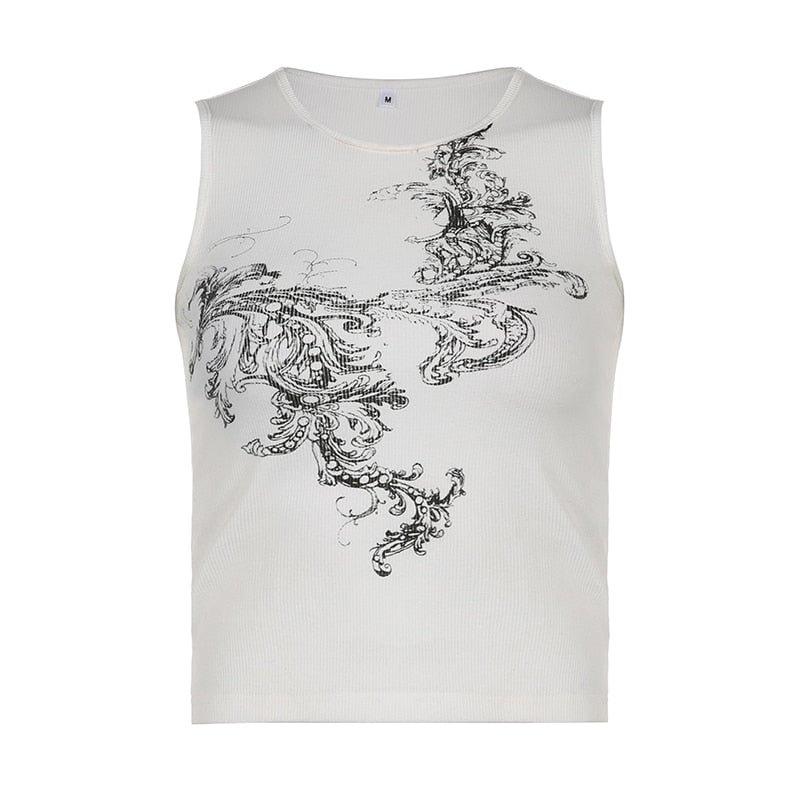 Grunge Fairycore Retro Tank Tops Aesthetic Y2K Sleeveless Crop Cotton Camis Harajuku Skinny Graphic Print Tees Top Cuteandpsycho