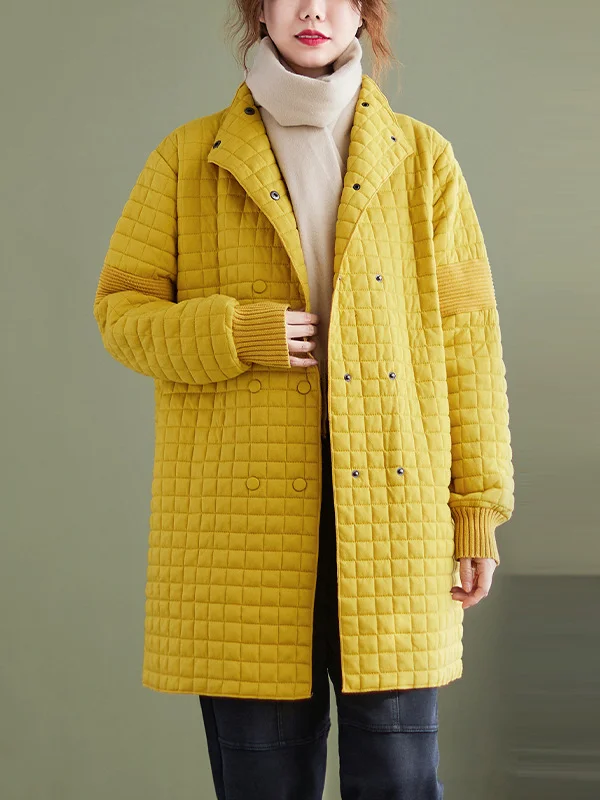 Artistic Retro Roomy Long Sleeves Quilted High-Neck Padded Coat
