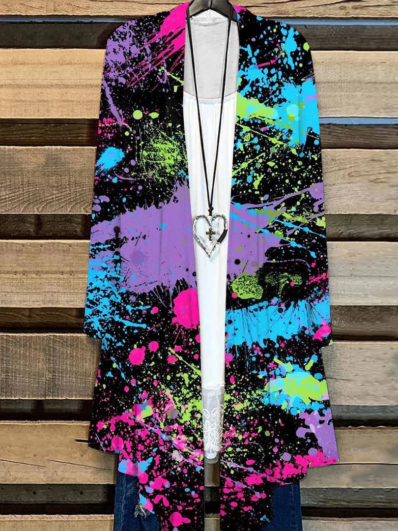 Women Long Sleeve Printed Colorblock Casual Loose Simple Cardigan