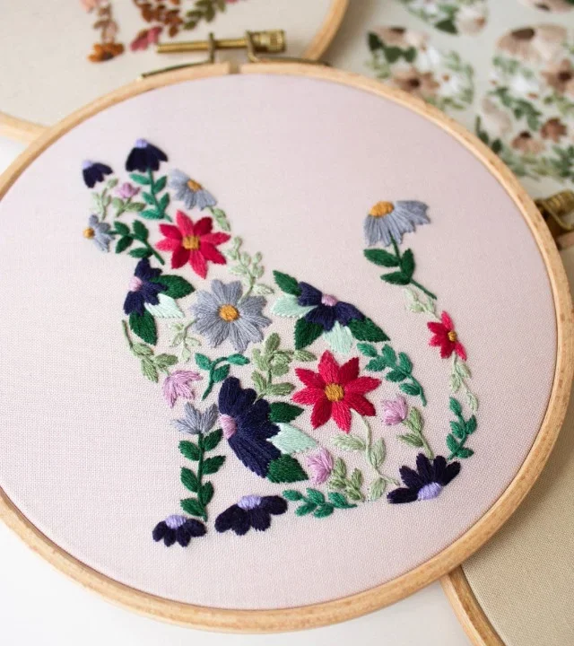 Floral Feline Cat Embroidery Kit