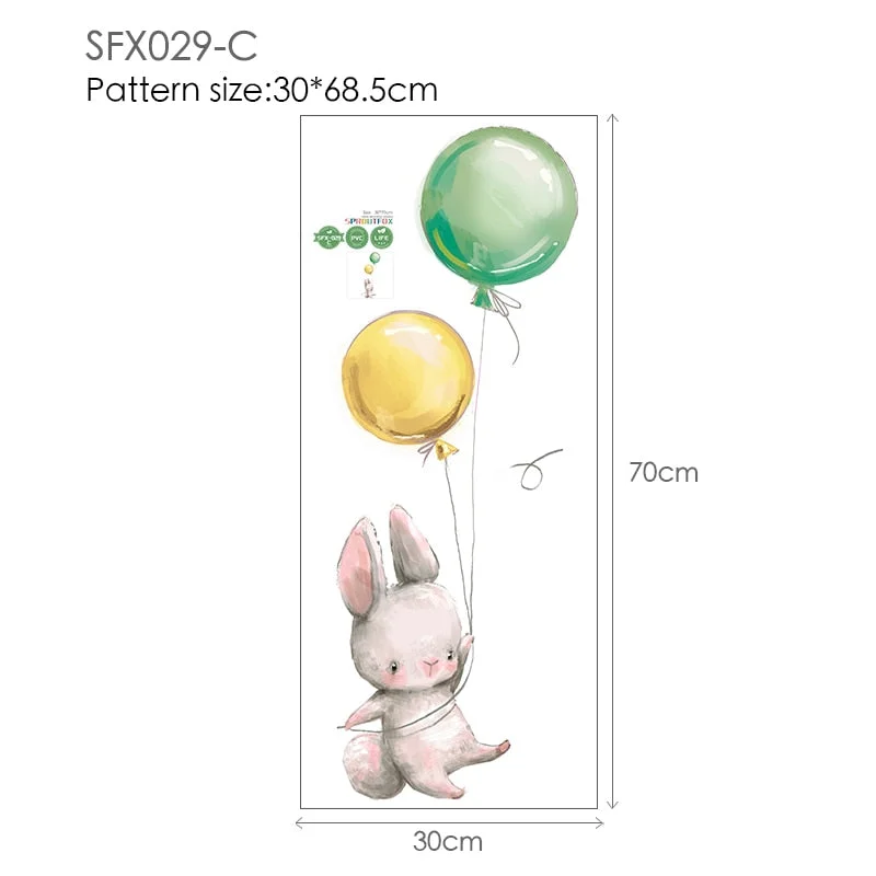 Animal Cartoon Wall Stickers For Kids Rooms Balloon Bunny Decorative 3D Wall Stickers For Children Rooms Large Kids Wall Decals