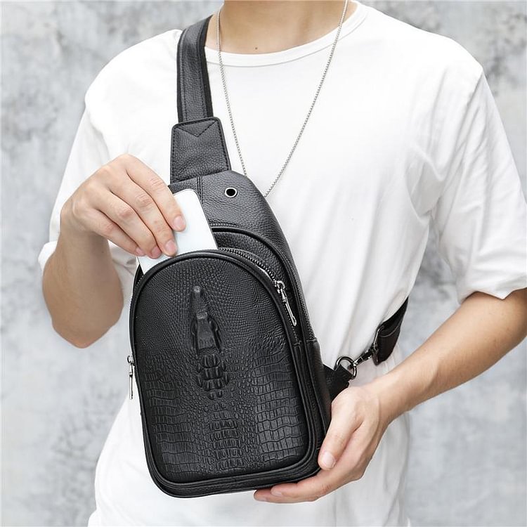 Soft Crorodile Leather Casual Comfy Chest Bags  With Large Capacity