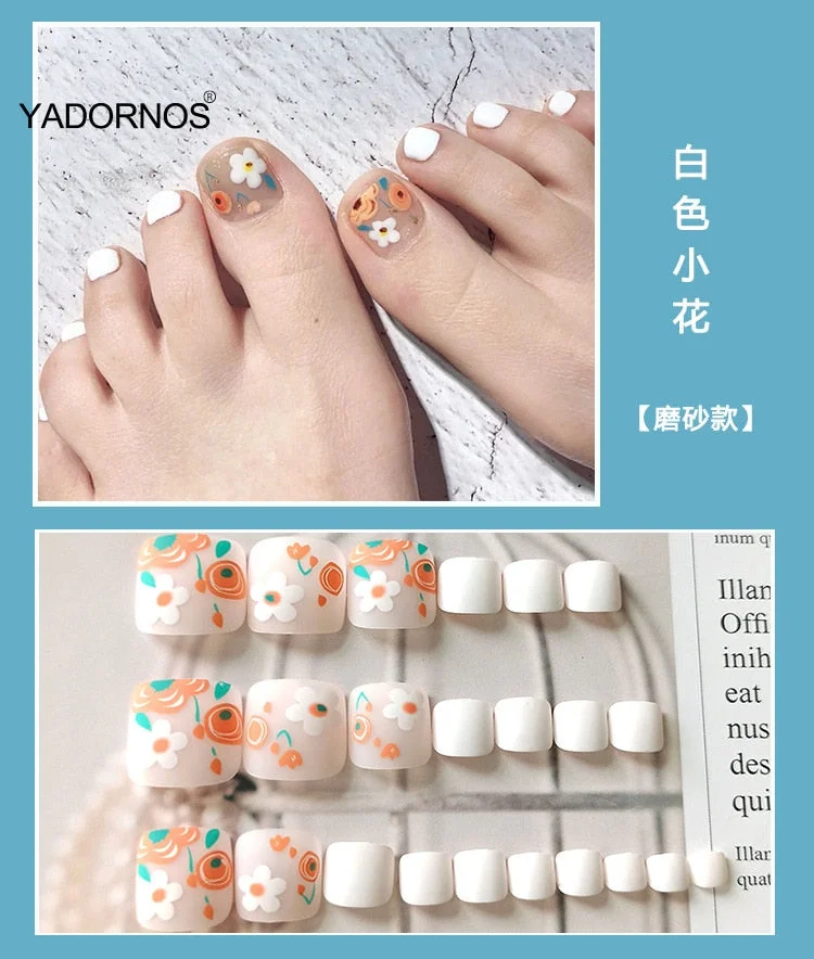 24pcs false nails for feet Patch Glue Type Removable Short Paragraph Fashion Manicure Save Time False Toenail Patch TY-Nail Inspo