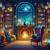 Study Room At Night-11CT Stamped Cross Stitch 45*45cm/17.72*17.72in