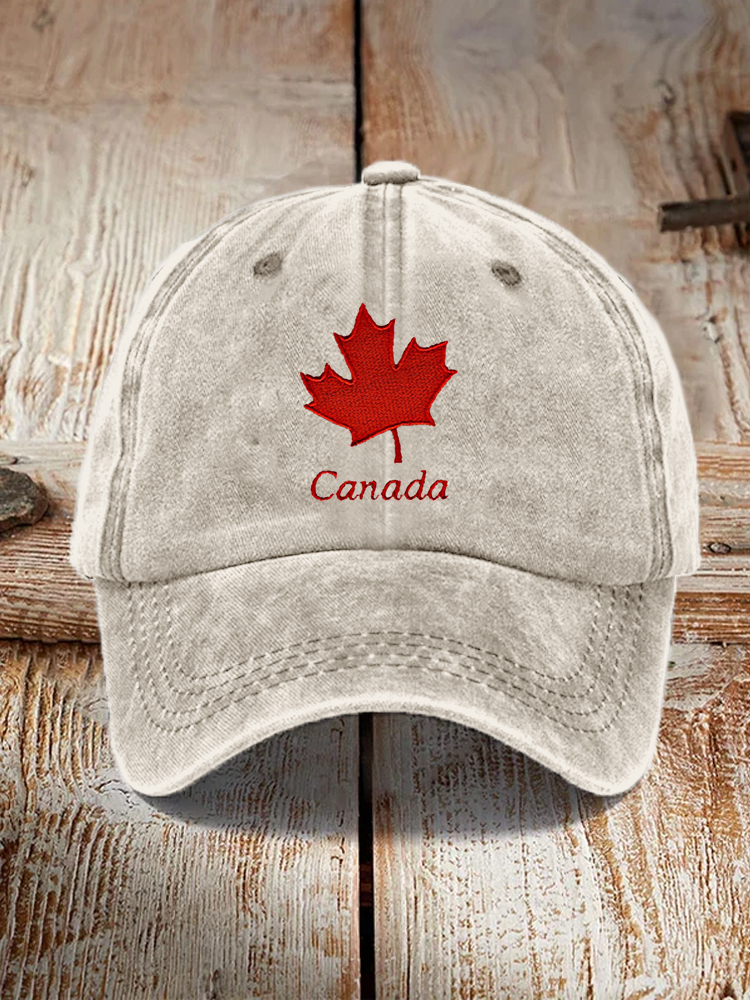 Comstylish Canadian Leaf Embroidered Vintage Washed Cap