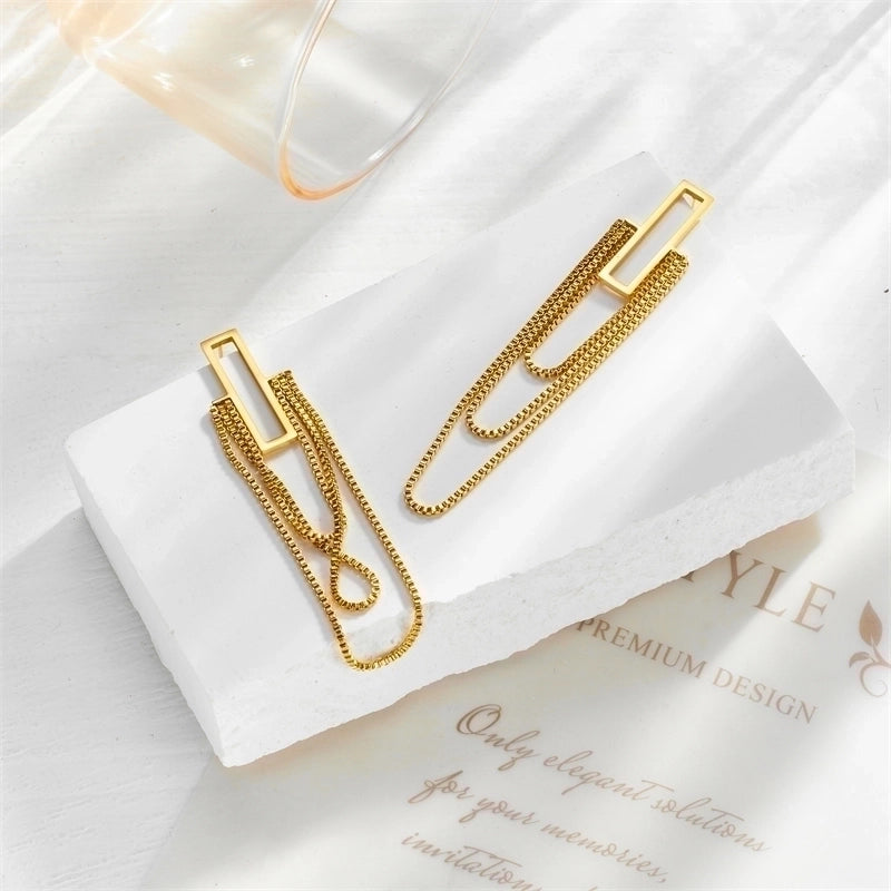 1 Pair Minimalist Rectangle Tassel Plating 304 Stainless Steel No Inlaid 18K Gold Plated Drop Earrings2