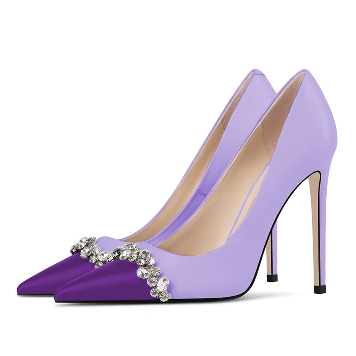 Purple Pointed Toe Stiletto Heel Pumps for Women with Rhinestone Nicepairs