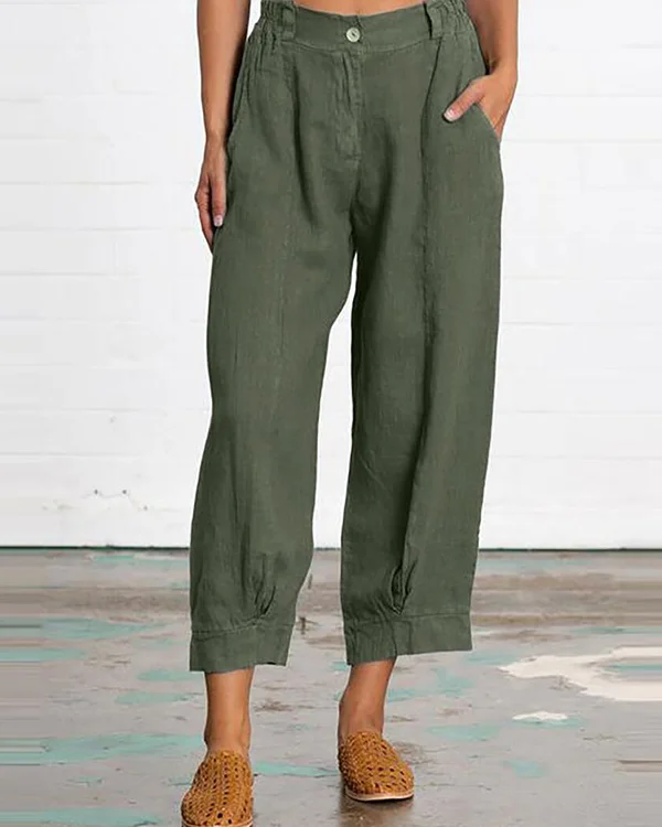 Loose Linen Solid Casual Pants