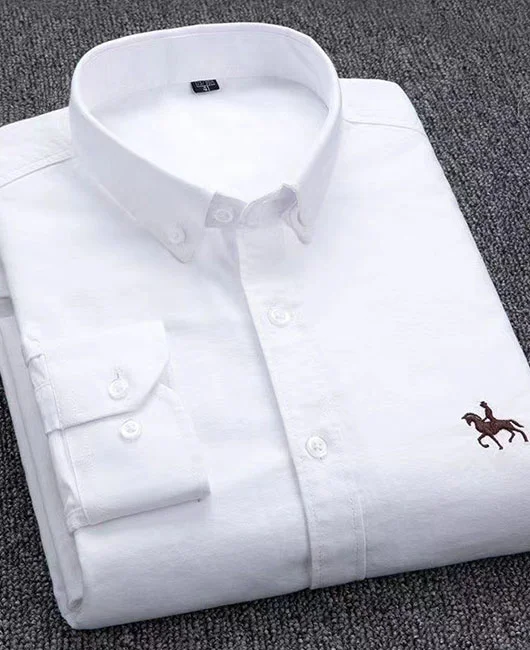 Business Embroidery Stripe Long Sleeve Lapel Collar Shirt 