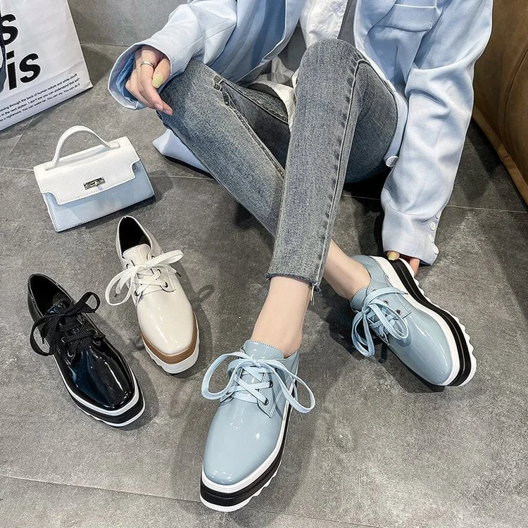 Vstacam Graduation 2023 Spring New Women Flat Platform Shoes Slip on Moccains Ladies Casual Shoes Woman Thick Sole Brogue Creepers Sneakers