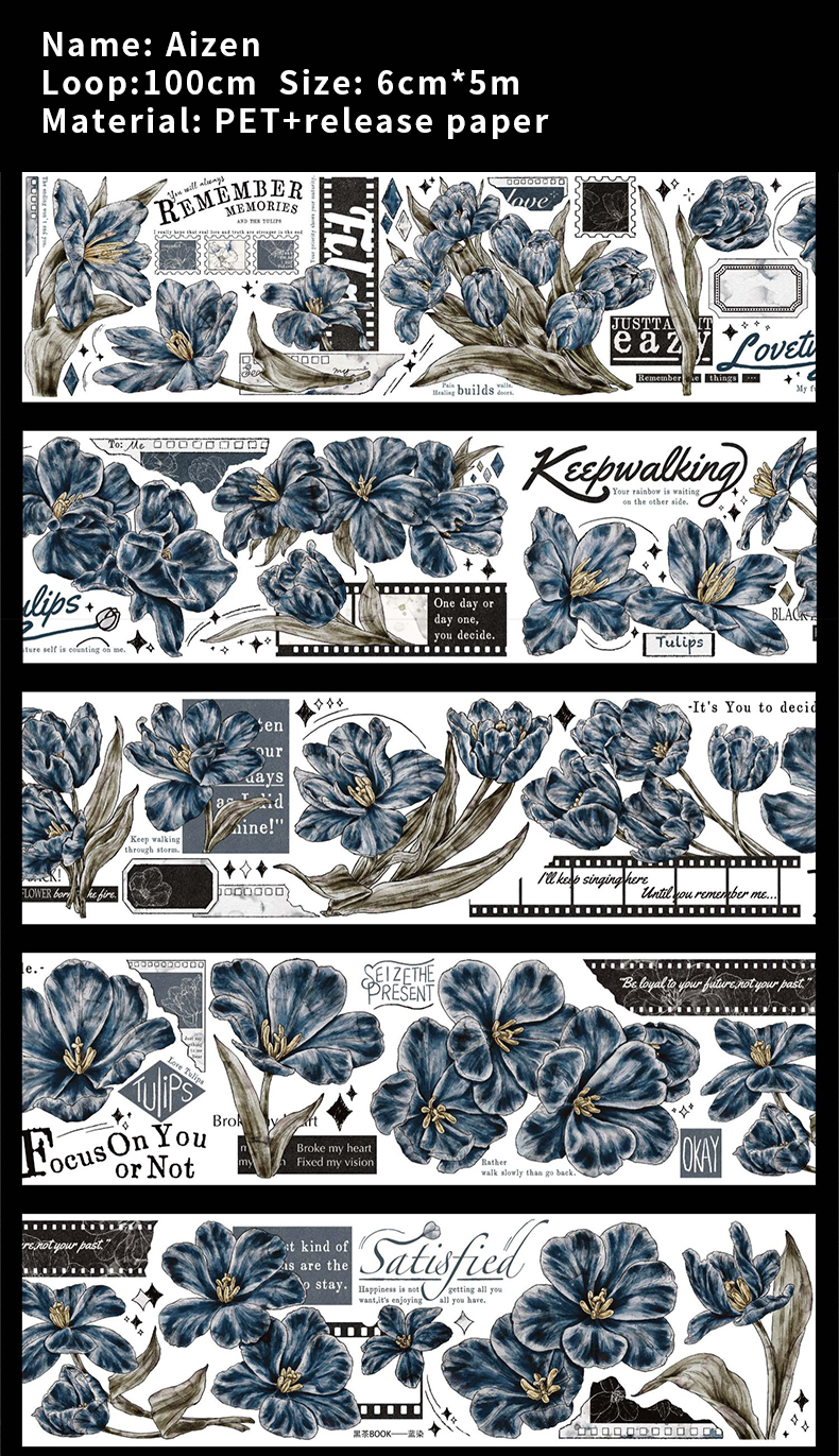 Journalsay 500cm/ Roll Blazing Modern Girl Indigo Garden Series Vintage Character Flower PET Tape