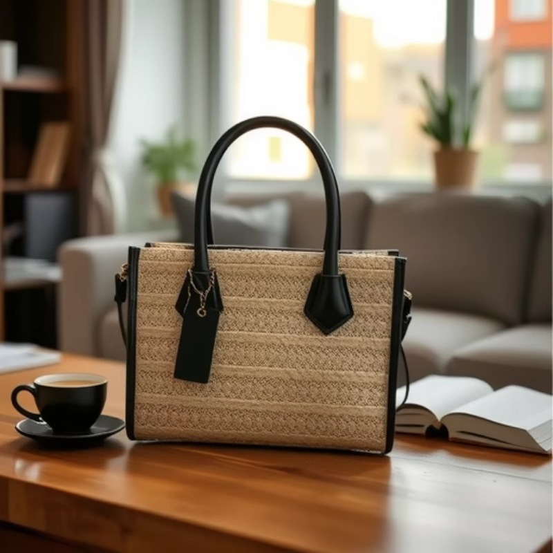 Trendy Black Straw Woven Two Tone Shoulder Bags 2024 - Flycurvy 