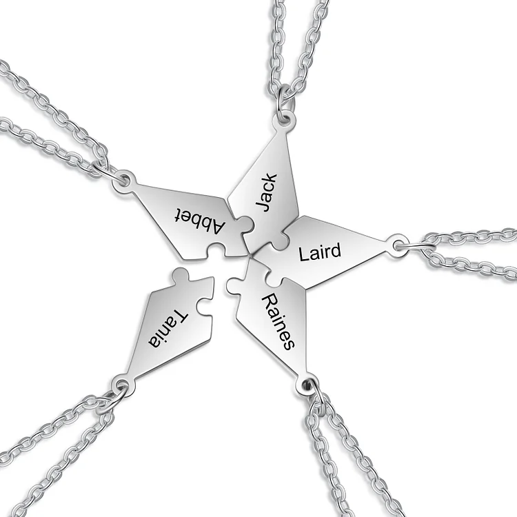 Personalized Puzzle Friendship Necklace Engraved Names Star Necklace 5 Pcs