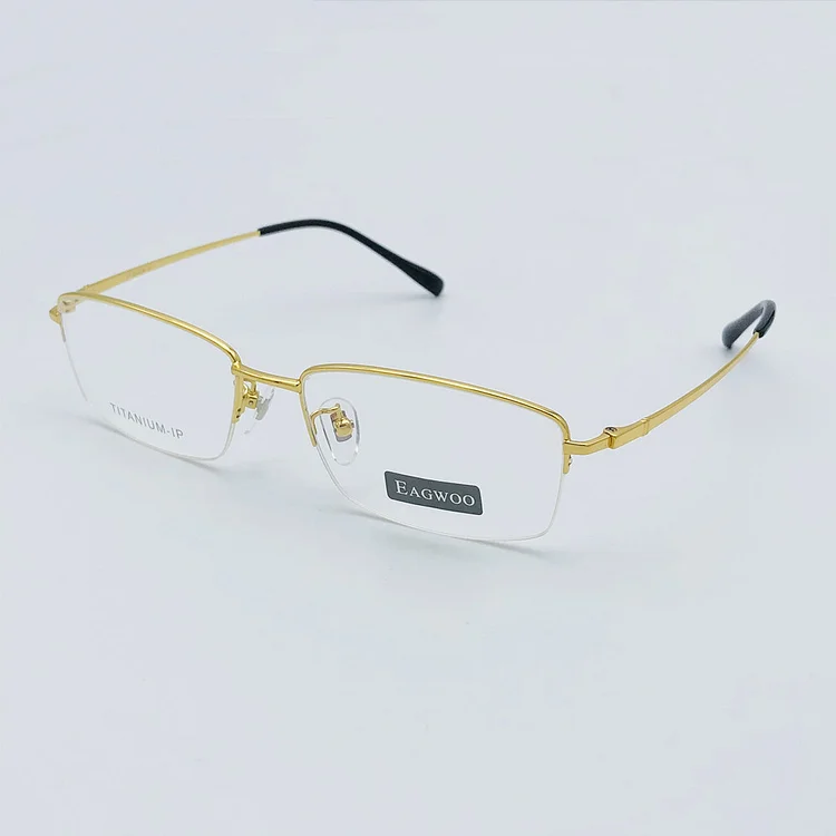 Eagwoo Pure Titanium Men Eyeglasses Half Rim Optical Super Light Business Glasses Medium Size Glasses 54 mm wide Simple Design