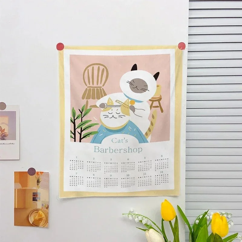 Athvotar Hanging Cloth Wall Calendar Small Tapestry Cartoon Calendar Tapestries Bedroom Background Fabric Decorations 2024 달력 태피스트리