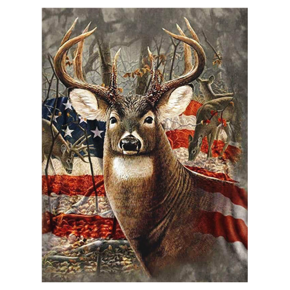 

40*50CM - Square Drill Diamond Painting - American Flag and Elk, 501 Original