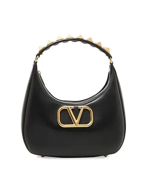 Valentino Garavani Stud Sign Leather Hobo Bag black