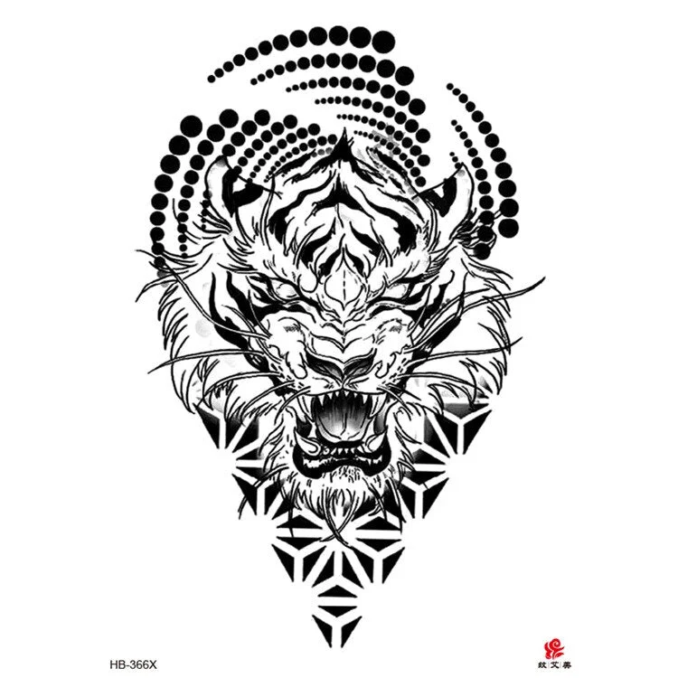 Waterproof Temporary Tattoo Sticker Lion King Clock Tiger Pattern Fake Tatto Black Body Art for Women Men Tattoo Sticker