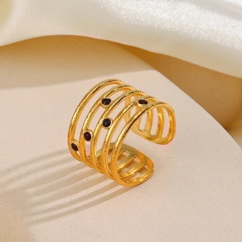 304 Stainless Steel 18K Gold Plated Ethnic Style Enamel Plating Lines Resin Open Rings