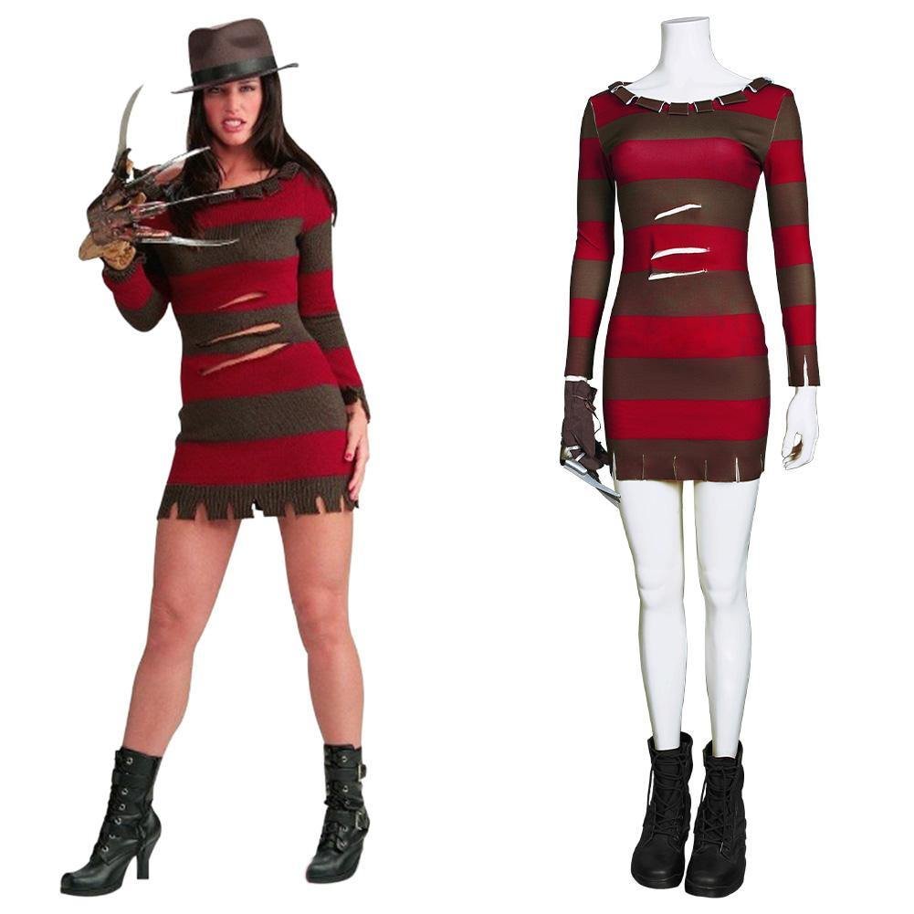 Nightmare – Mörderische Träume webliche Freddie Kruger Kleid Cosplay Kostüm