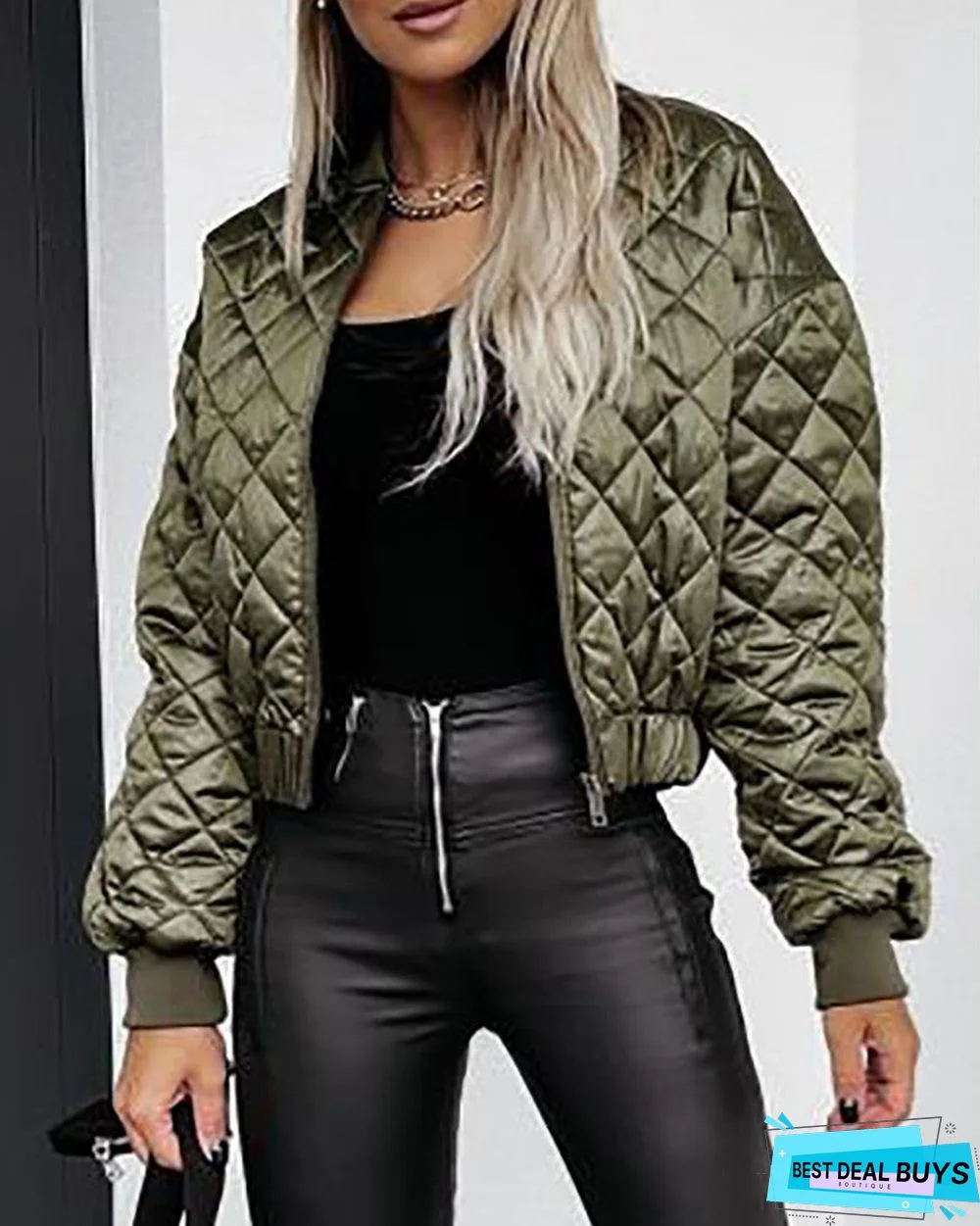 Quilted Long Sleeve Zipper Design Puffer Jacket