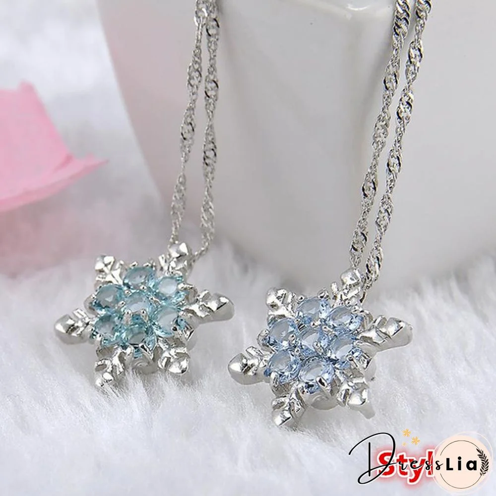 New Arrival 925 Sterling Silver Glitter Diamond Snowflake Necklace