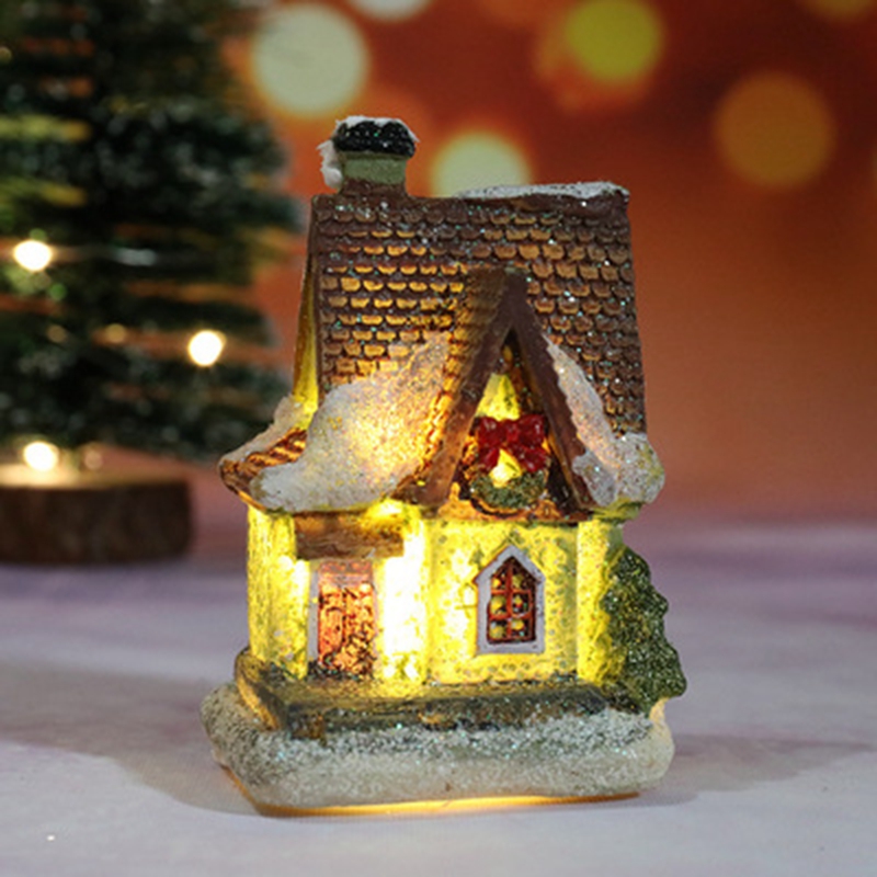 Tegooe Hand-Painted Christmas Village House LED Light Decoration - Resin Ornament