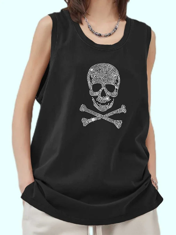 Unisex Rock Punk Skull Art Pattern Print Loose Tank Top