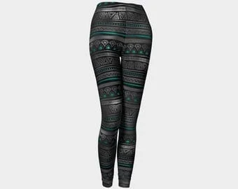 pornhint Pornhint Leggings Line black turquoise geometric- Active Wear, Workout ,yoga Gym Clothing, Psy Trance Goa-Festival