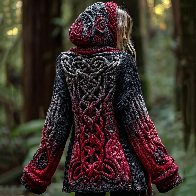 Women's Classic Celtic Knot Aran Cable Hooded Cardigan Sweater