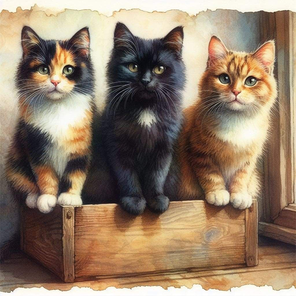 Three Cats 40*40cm(canvas) full round drill diamond painting