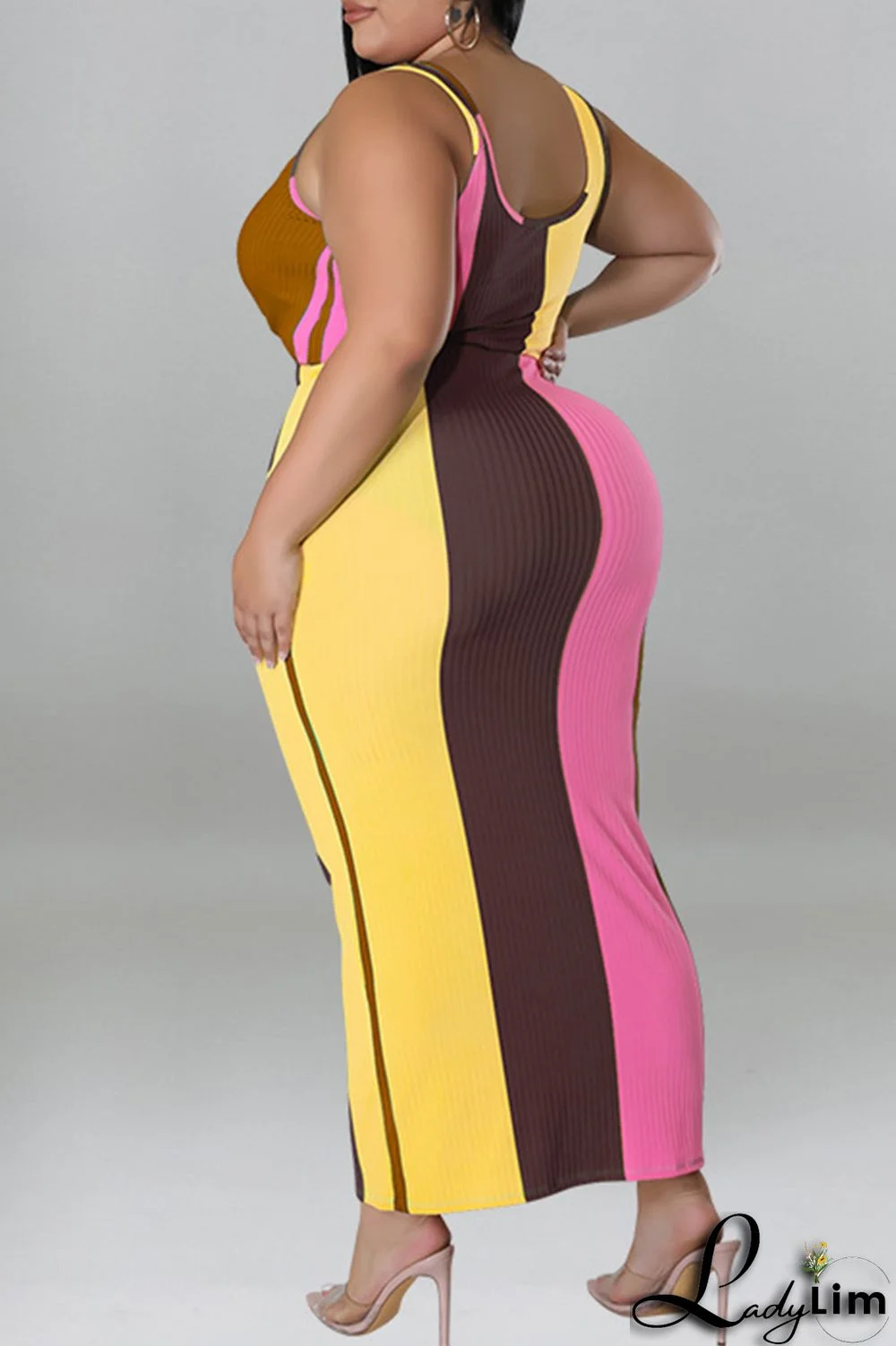 Blue Fashion Casual Striped Print Patchwork Contrast U Neck Plus Size Two Piece Set