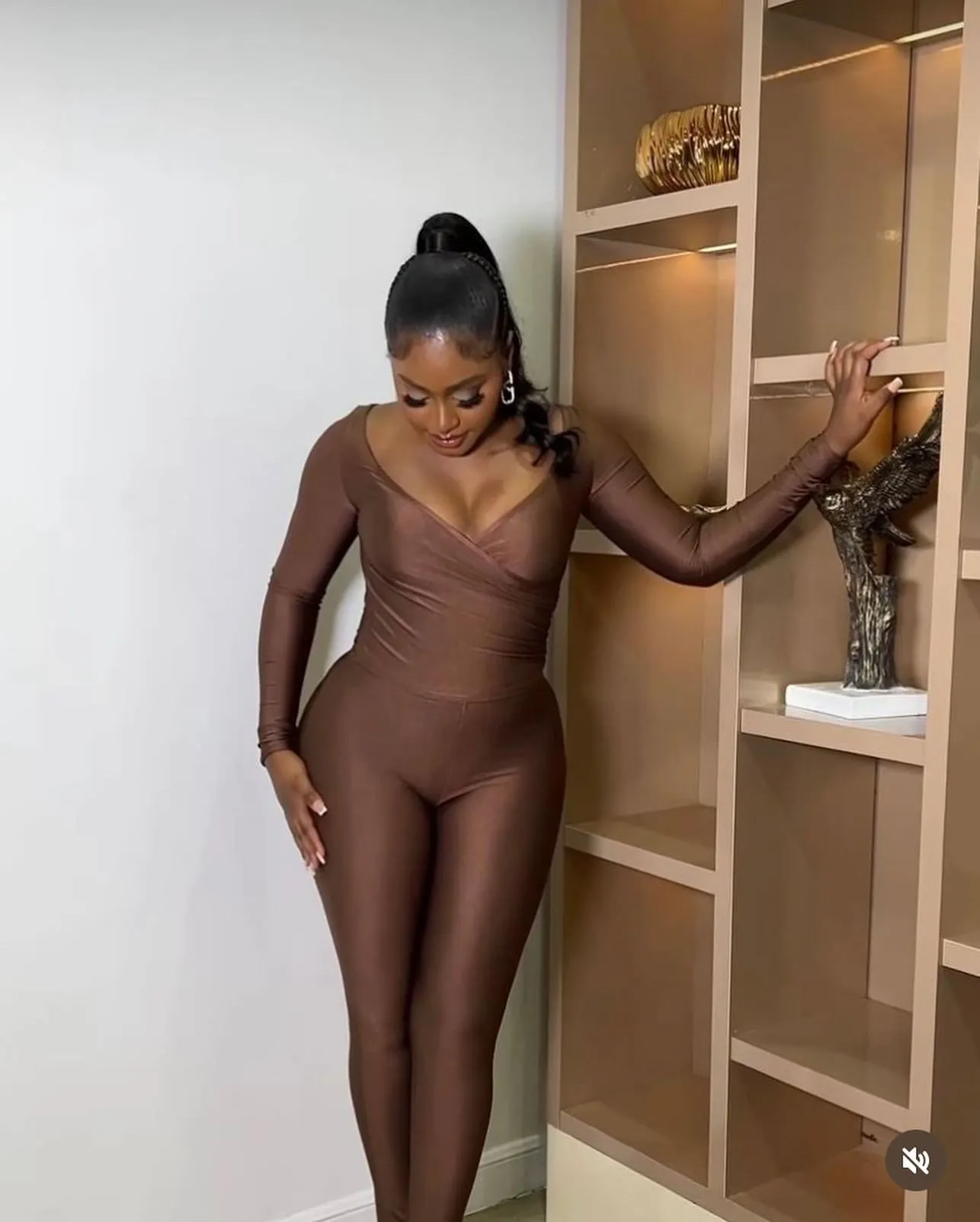 Women Solid v-neck sexy long-sleeved Top And trousers two-piece set
