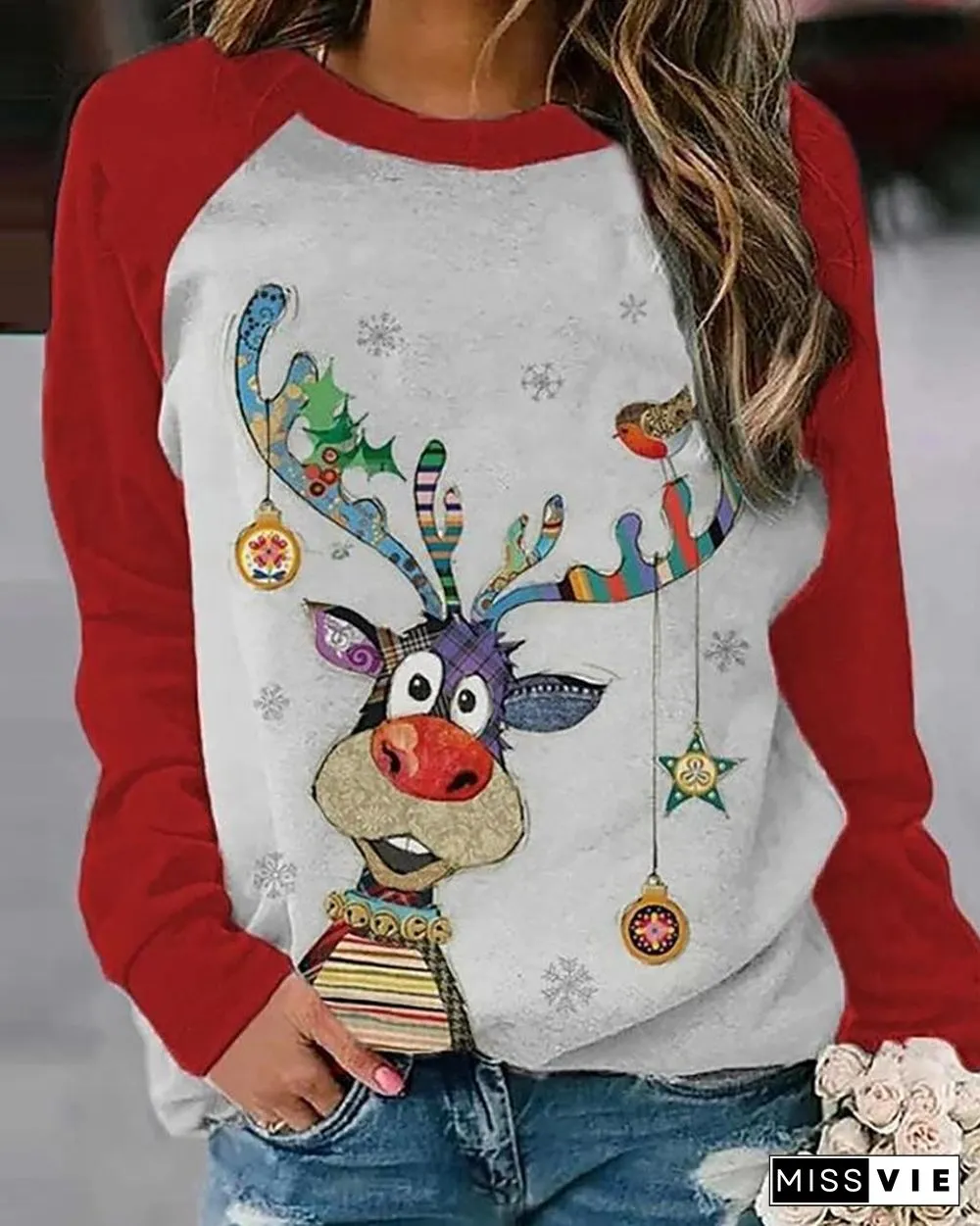Christmas Animal Print Long Sleeve Top P10792