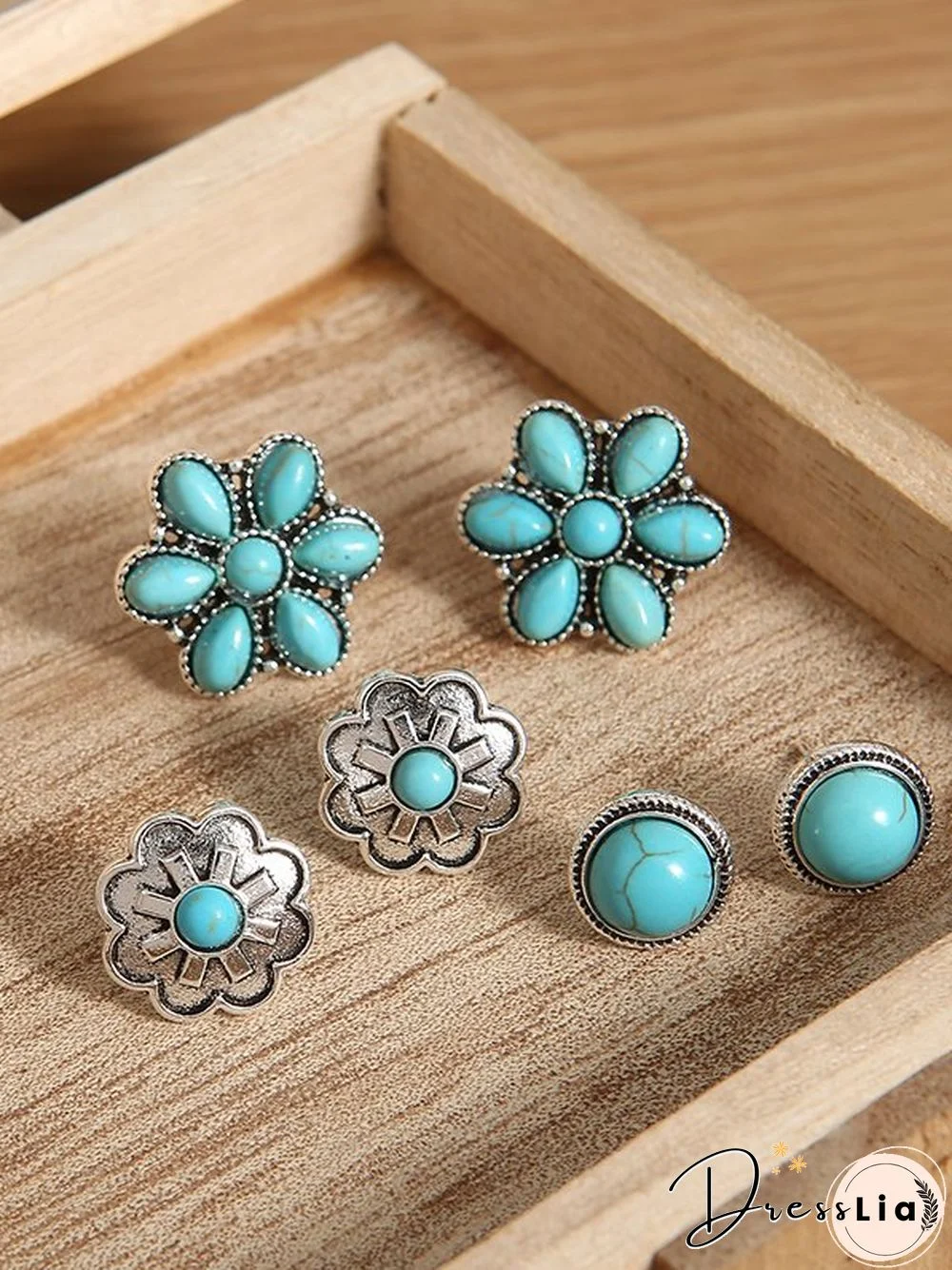 Vintage Ethnic All Season Metal Daily Metal Turquoise Best Sell Stud Earrings for Women