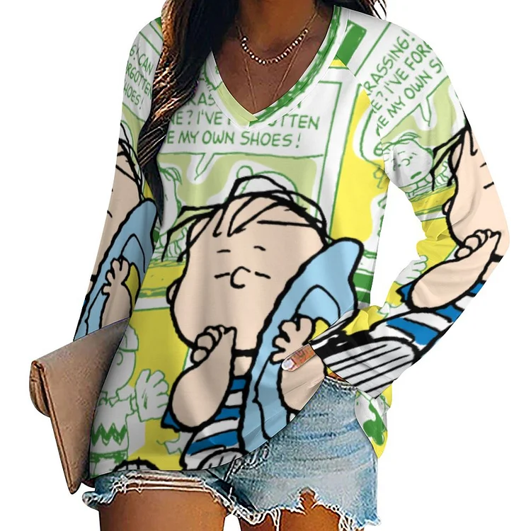 Peanuts Charlie Brown Linus Lucy Comic Casual Tunic Tops Women Fall Graphic Raglan Sleeve Pullover Shirt Tee - Heather Prints Shirts