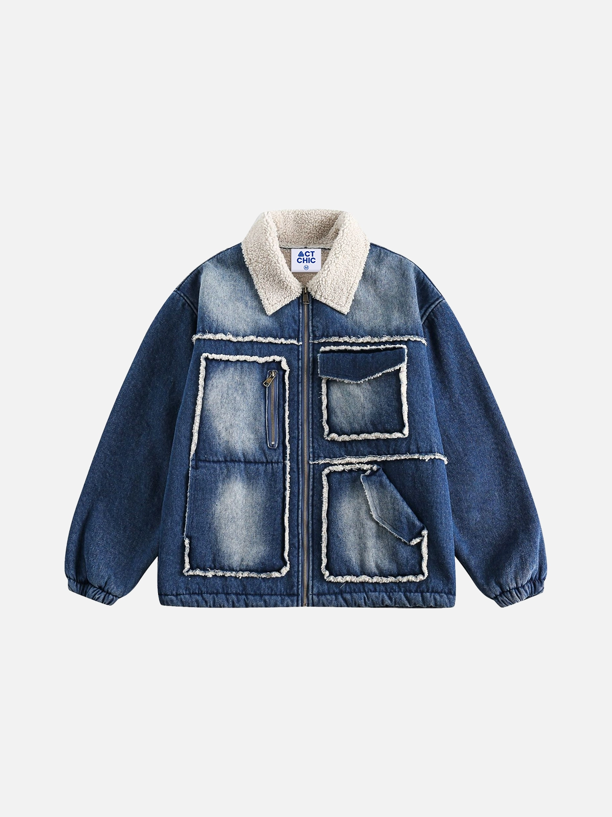 Blue Act Chic Vintage Denim Multi-Pocket Coat Front