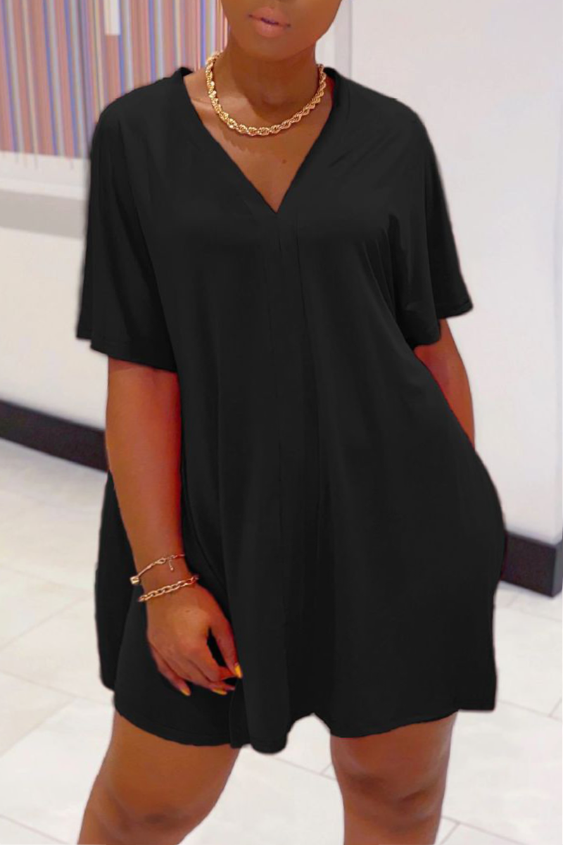 Casual Solid Split Joint V Neck Plus Size Two Pieces