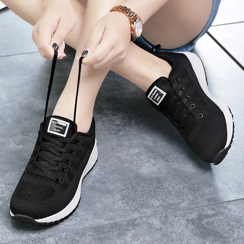 Women'S Sneakers Breathable Mesh Casual Sneakers Women Lace Up Walking Shoes Women'S Vulcanized Rubber Sole Shoes Female Size 42