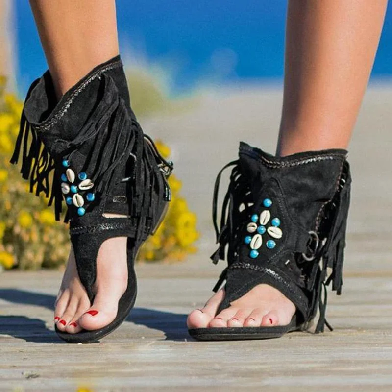 Women's Retro Clip Toe Sandals Gladiator Sexy Ladies Vintage Boots Casual Tassel Rome Summer Beach Woman Shoes Female 2020 New